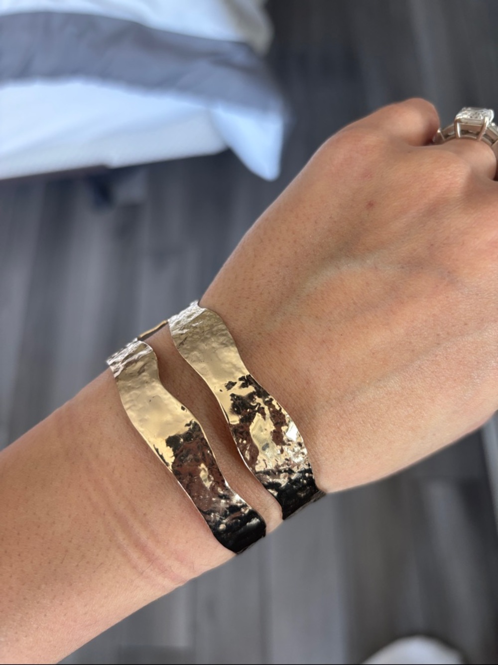 Hammered Gold Wave Cuff Bracelet - Women Jewelry